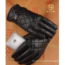 Mens schwarze Farbe Smartphone Touchscreen Stickerei Design Leder Handschuhe